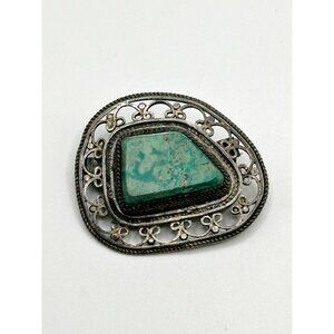 Vintage Filigree Turquoise? Pin Brooch Ornate‎